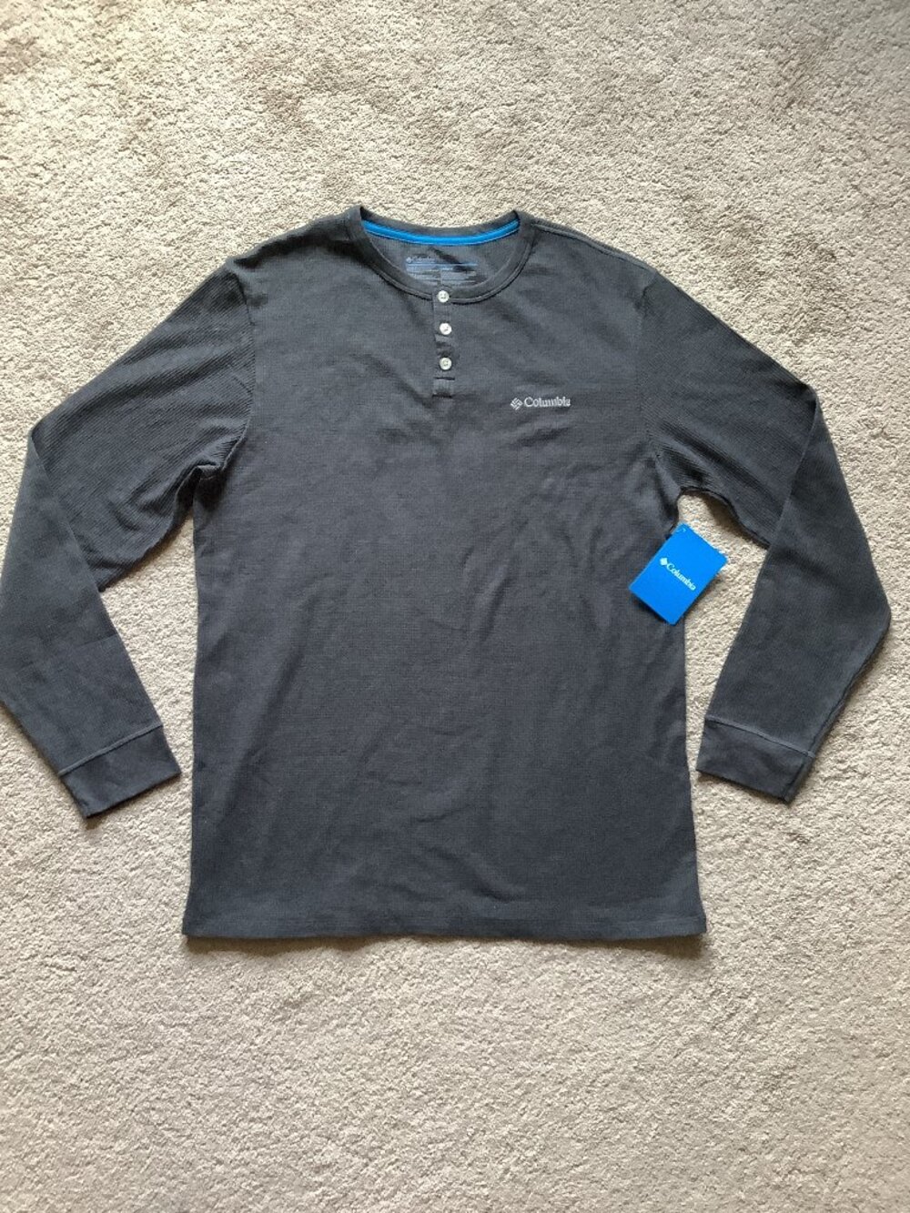 New Men's Columbia Waffle Knit Long Sleeve Henley Size M Charcoal Heather